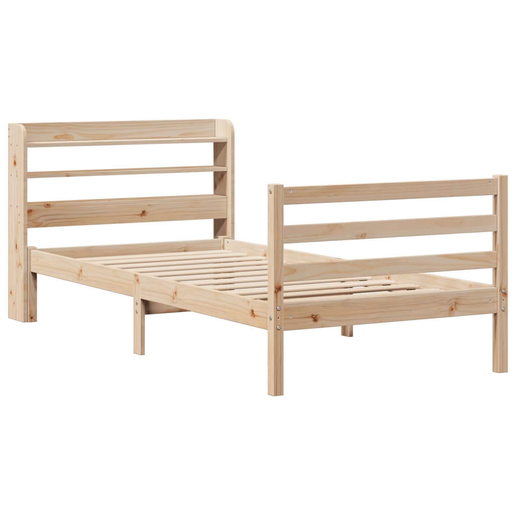 vidaXL Bedframe met hoofdbord massief grenenhout 75x190 cm afbeelding