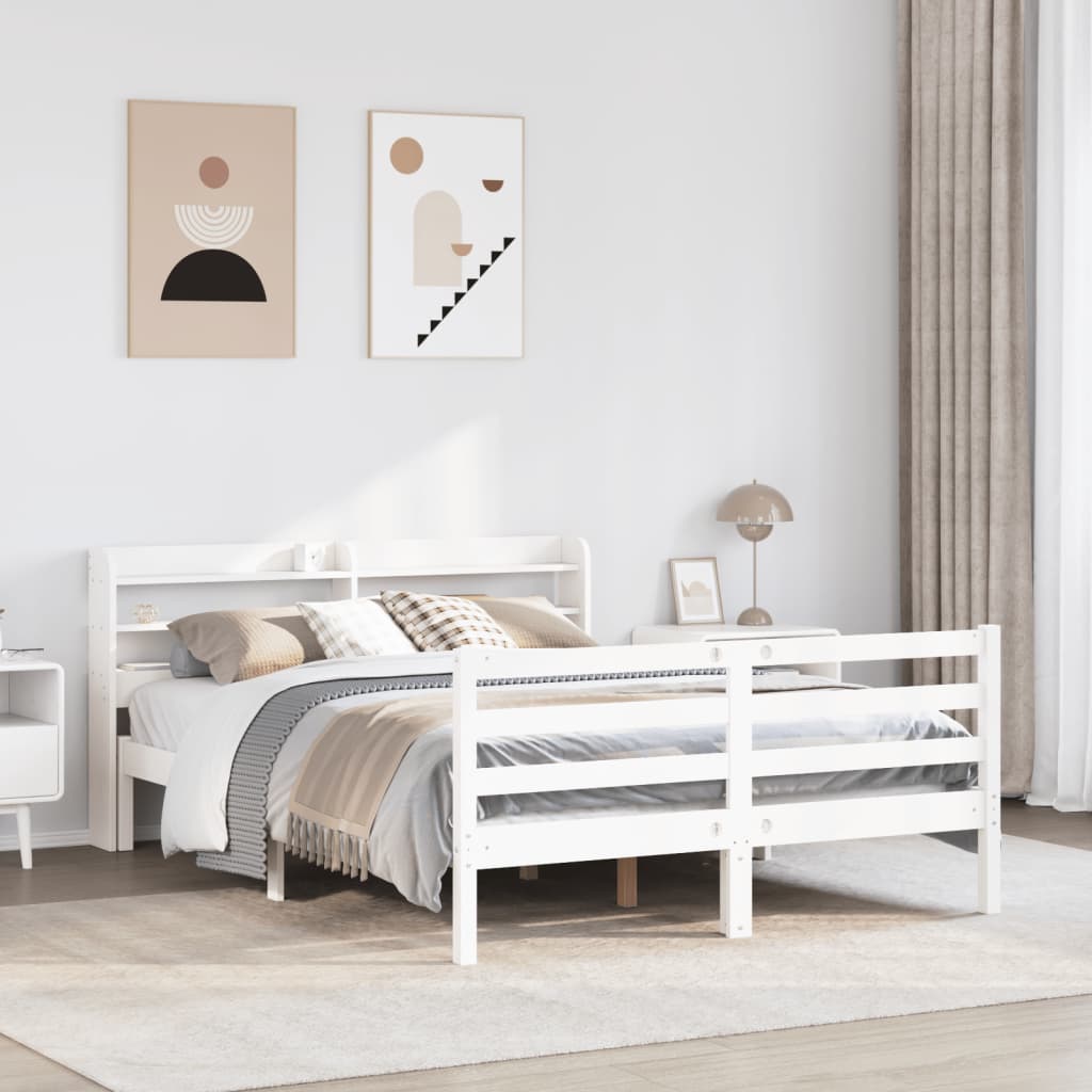 vidaXL Estrutura cama c/ cabeceira 140x190 cm pinho maciço branco