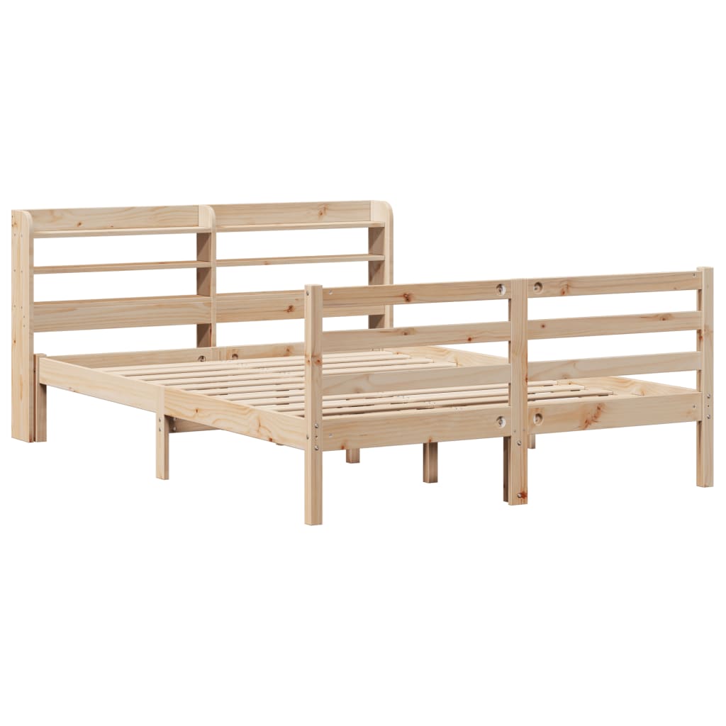 vidaXL Bedframe met hoofdbord massief grenenhout wit 140x200 cm afbeelding