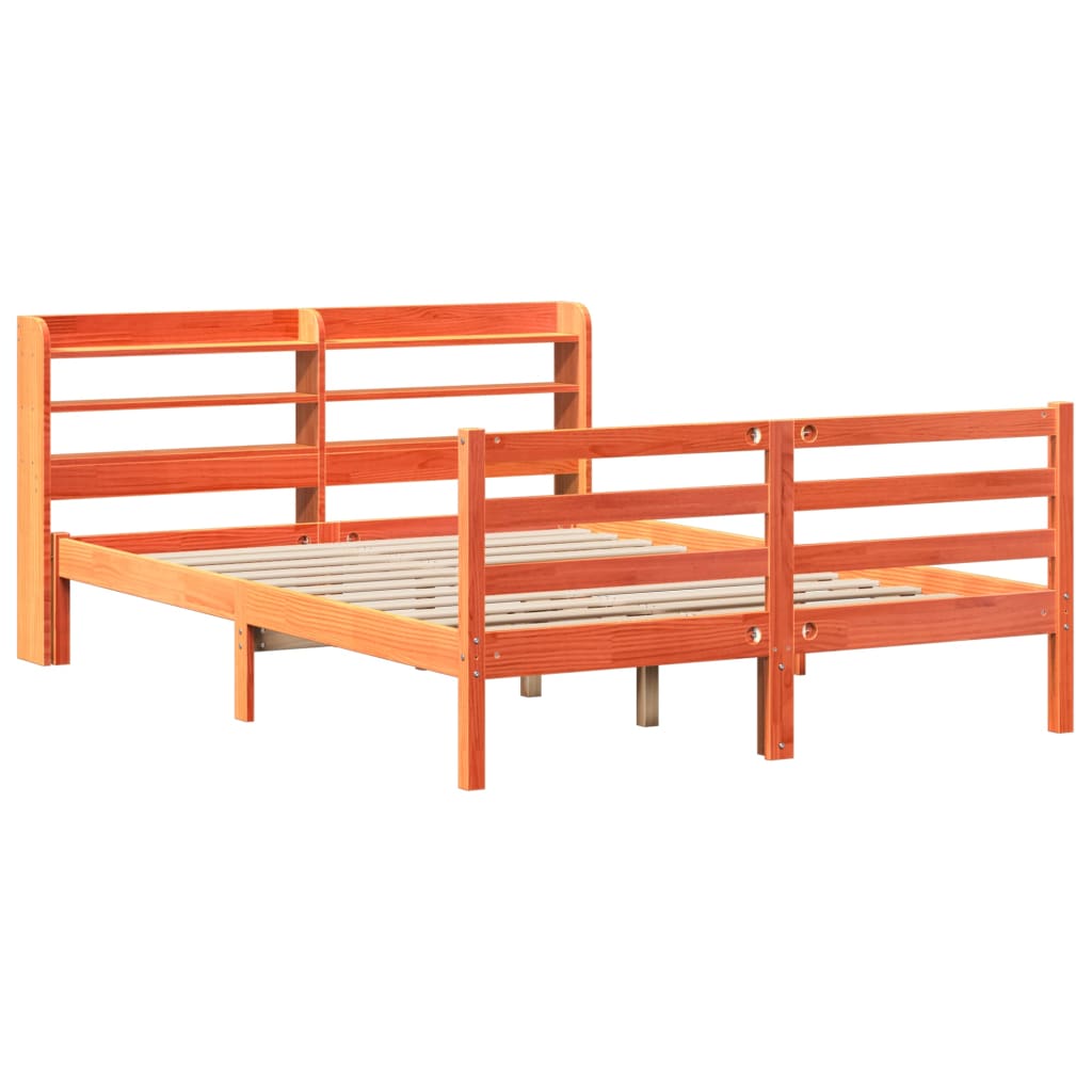 vidaXL Bed met matras massief grenenhout wasbruin 140x190 cm afbeelding