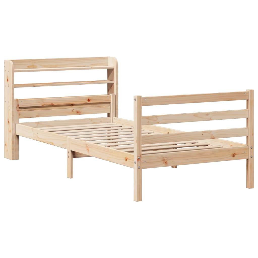 vidaXL Bedframe met hoofdbord massief grenenhout 75x190 cm afbeelding