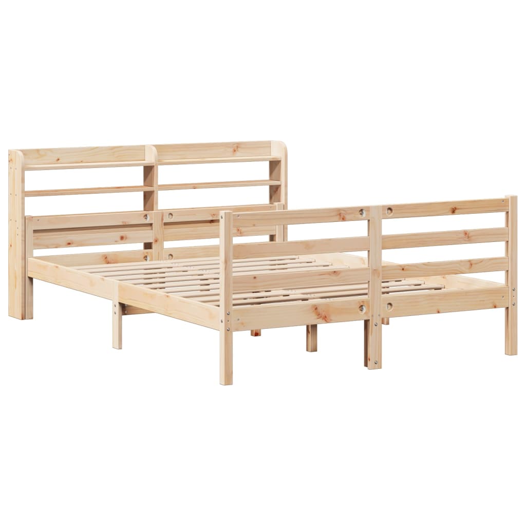 vidaXL Bedframe met hoofdbord massief grenenhout 140x190 cm afbeelding