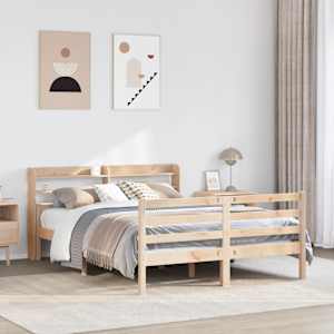 Rám postele s čelem bílý 140 x 200 cm masivní borové dřevo - obrázek 1
