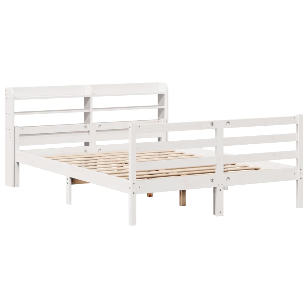 vidaXL Bedframe met hoofdbord massief grenenhout wit 150x200 cm afbeelding