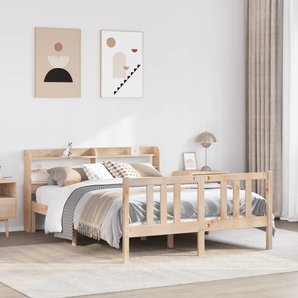 vidaXL Cadru de pat cu tăblie, 135x190 cm, lemn masiv de pin