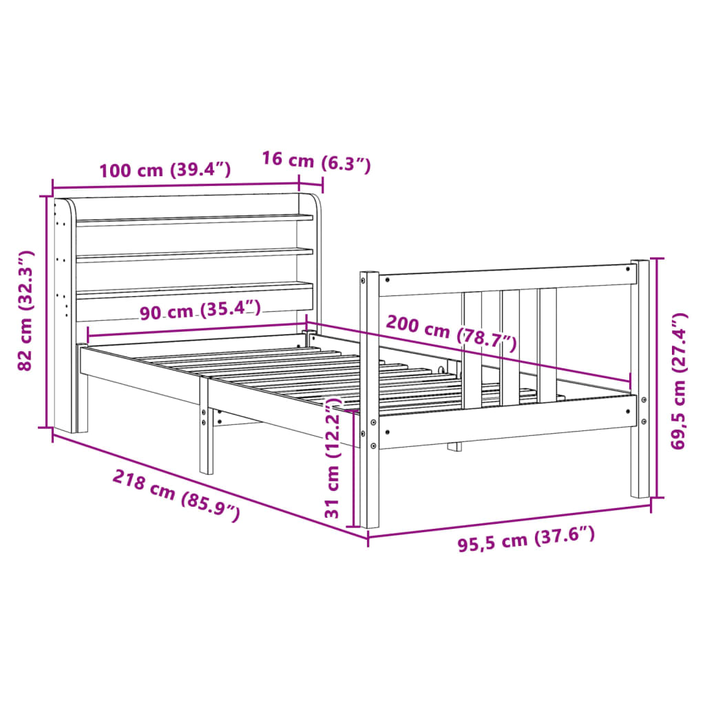 Rám postele s čelem bez matrace bílý 90x200 cm - obrázek 12