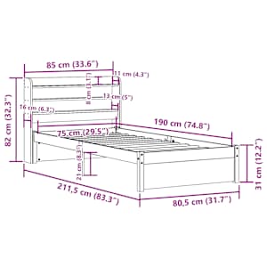 Rám postele s čelem 75 x 190 cm masivní borovice - obrázek 12