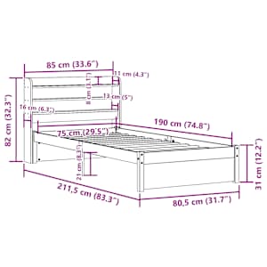 Rám postele s čelem bílý 75 x 190 cm masivní borovice - obrázek 12