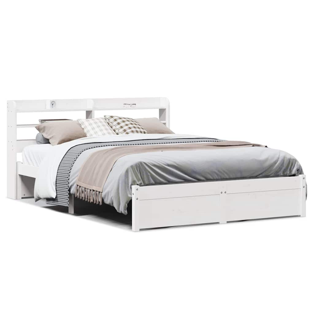 E-shop vidaXL Posteľný rám s čelom biely 150x200cm borovicový masív