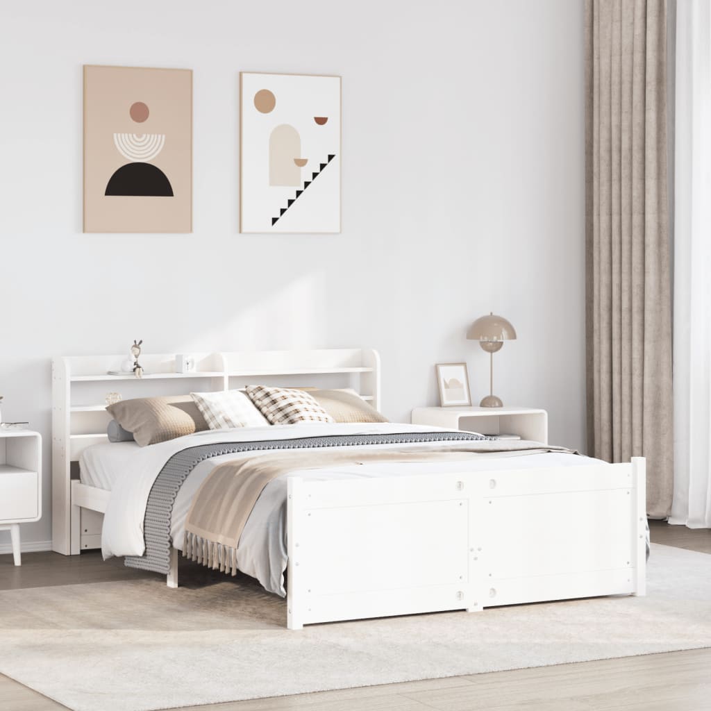 vidaXL Sengeramme med hodegavl hvit 120x190 cm heltre furu