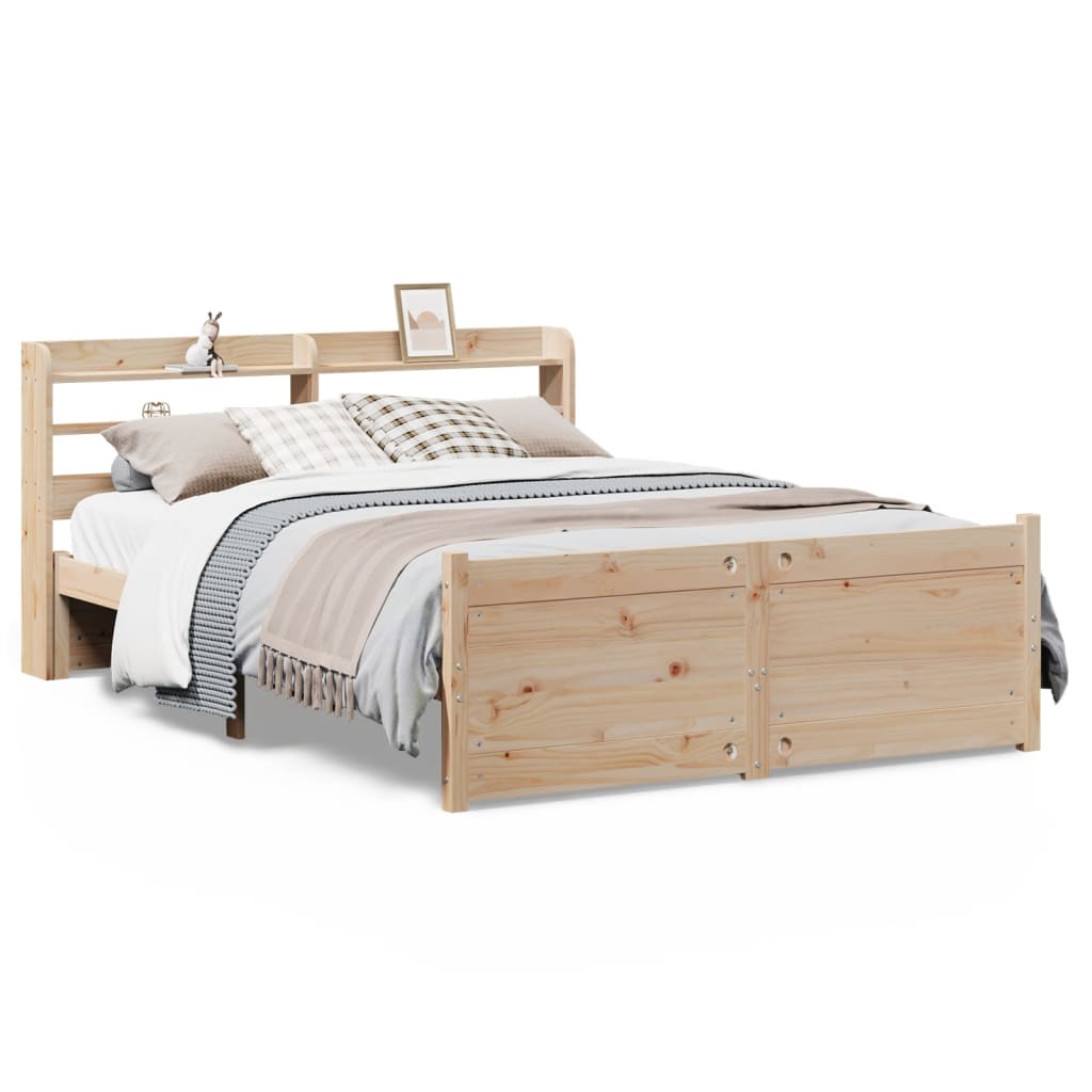 vidaXL Posteľný rám s čelom 135x190 cm borovicový masív