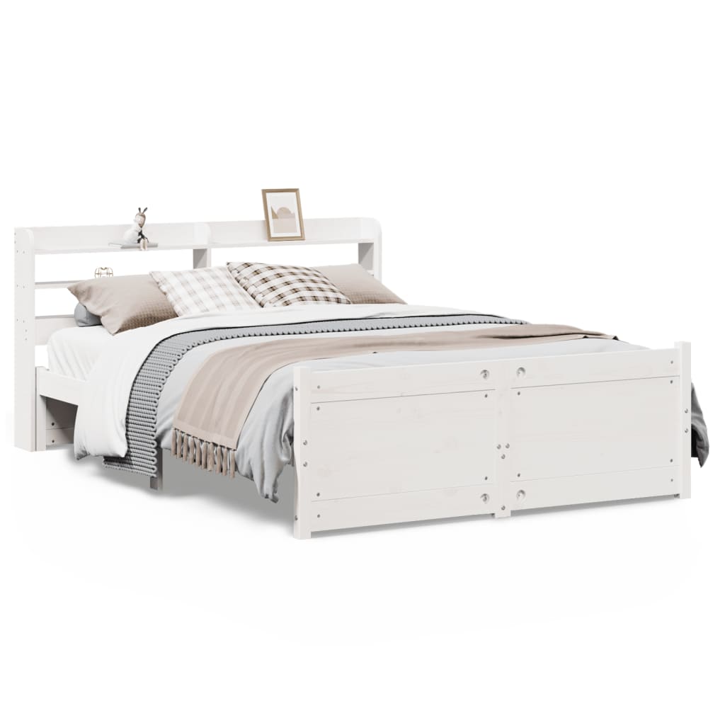 E-shop vidaXL Posteľný rám s čelom biely 135x190 cm borovicový masív