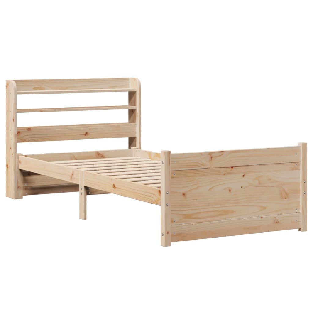 vidaXL Bedframe met hoofdbord massief grenenhout 90x200 cm afbeelding
