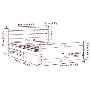 Rám postele s čelem bílý 140 x 200 cm masivní borové dřevo - obrázek 12