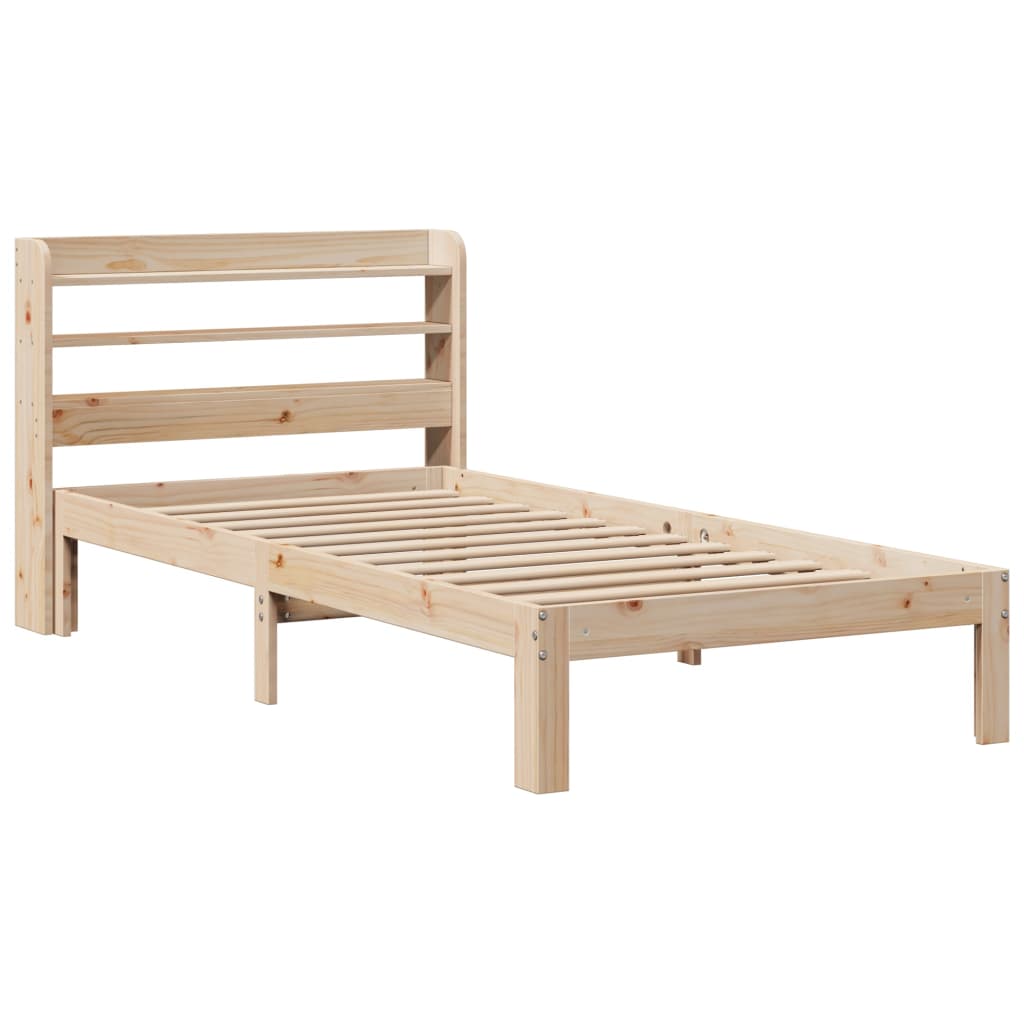 vidaXL Bedframe met hoofdbord massief grenenhout 75x190 cm afbeelding