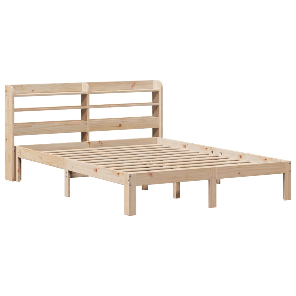 vidaXL Bedframe met hoofdbord massief grenenhout 135x190 cm afbeelding