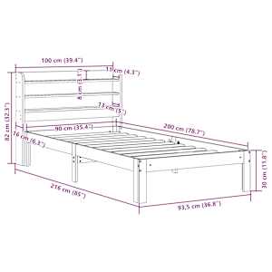 Rám postele s čelem 90 x 200 cm masivní borové dřevo - obrázek 11