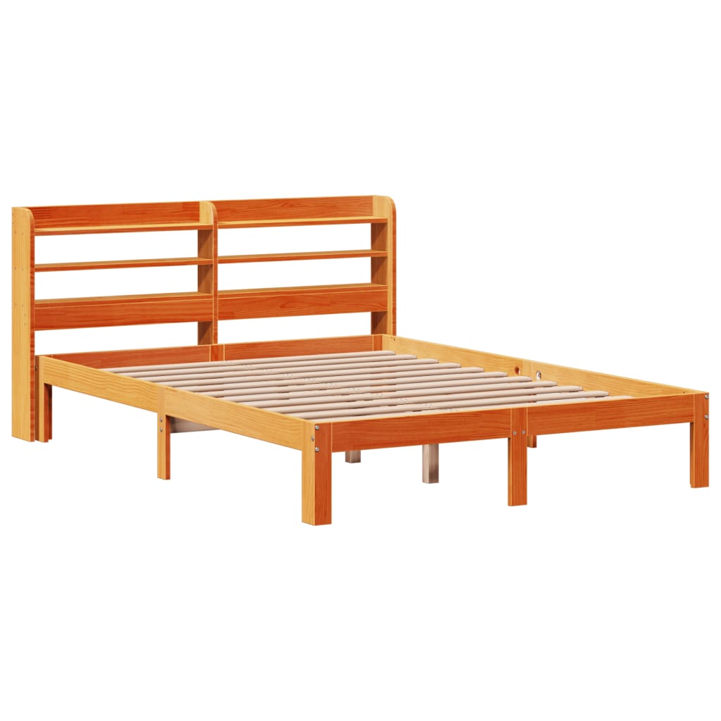 vidaXL Bedframe zonder matras massief grenenhout wasbruin 135x190 cm afbeelding