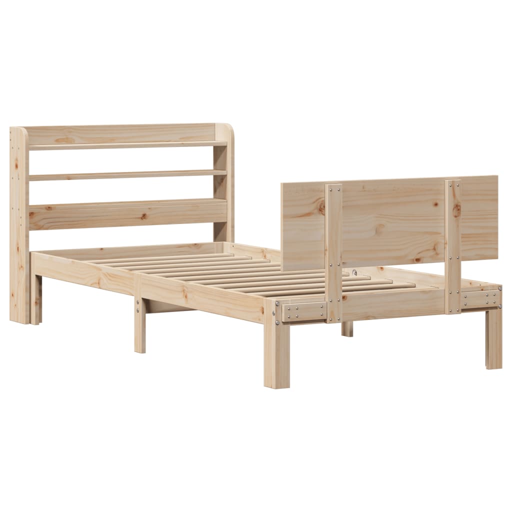 vidaXL Bedframe met hoofdbord massief grenenhout 90x190 cm afbeelding