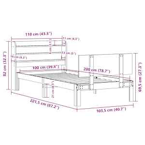 Rám postele s čelem 100 x 200 cm masivní borové dřevo - obrázek 12