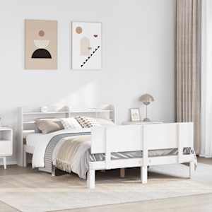 Posteljni okvir z vzglavjem brez vzmetnice bel 120x200 cm