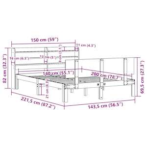 Rám postele s čelem bílý 140 x 200 cm masivní borové dřevo - obrázek 12
