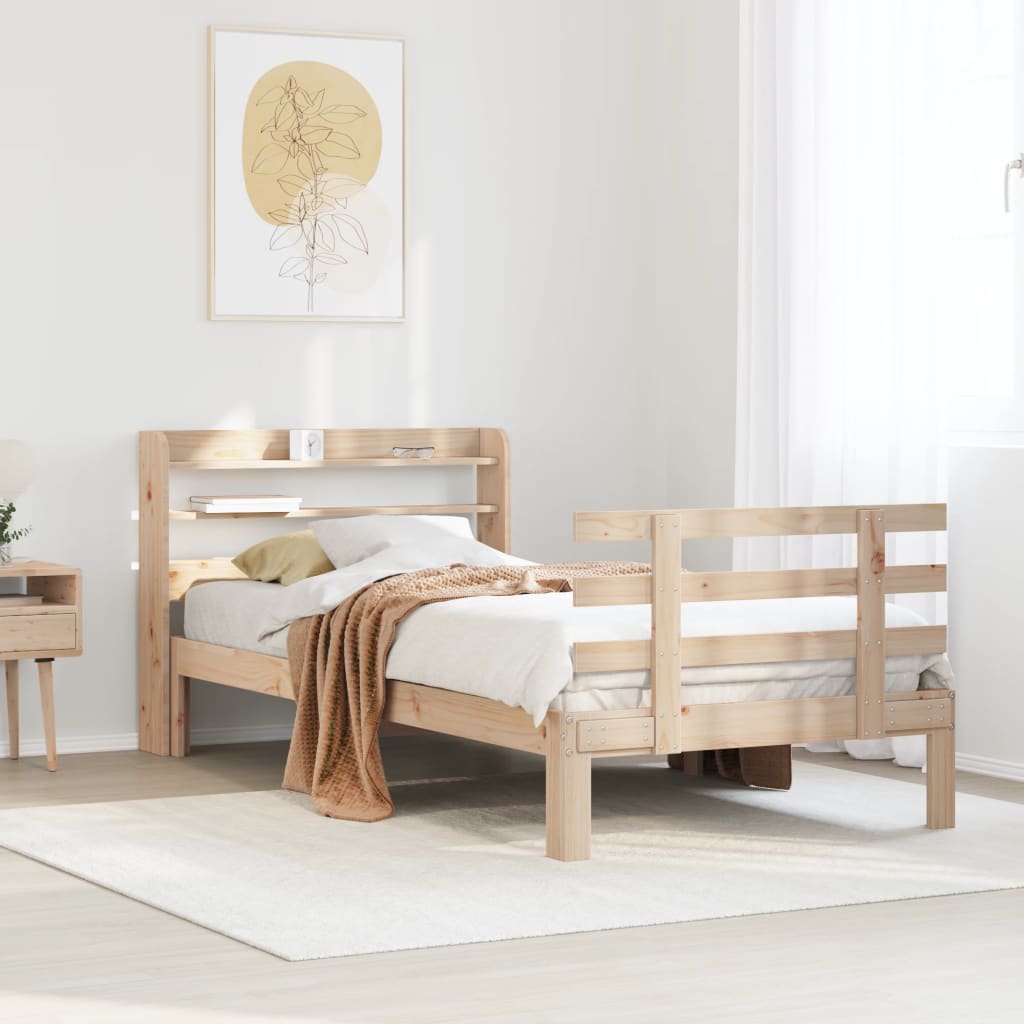 Bedframe met hoofdbord massief grenenhout 90×190 cm