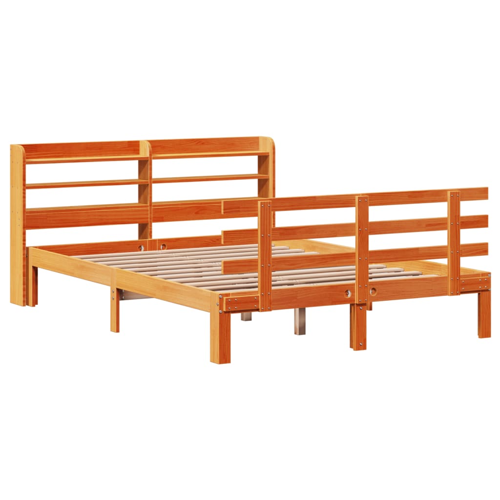 vidaXL Bedframe met hoofdbord massief grenenhout wasbruin 135x190 cm afbeelding