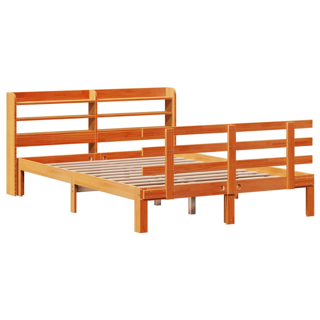 vidaXL Bedframe met hoofdbord massief grenenhout wasbruin 140x190 cm afbeelding