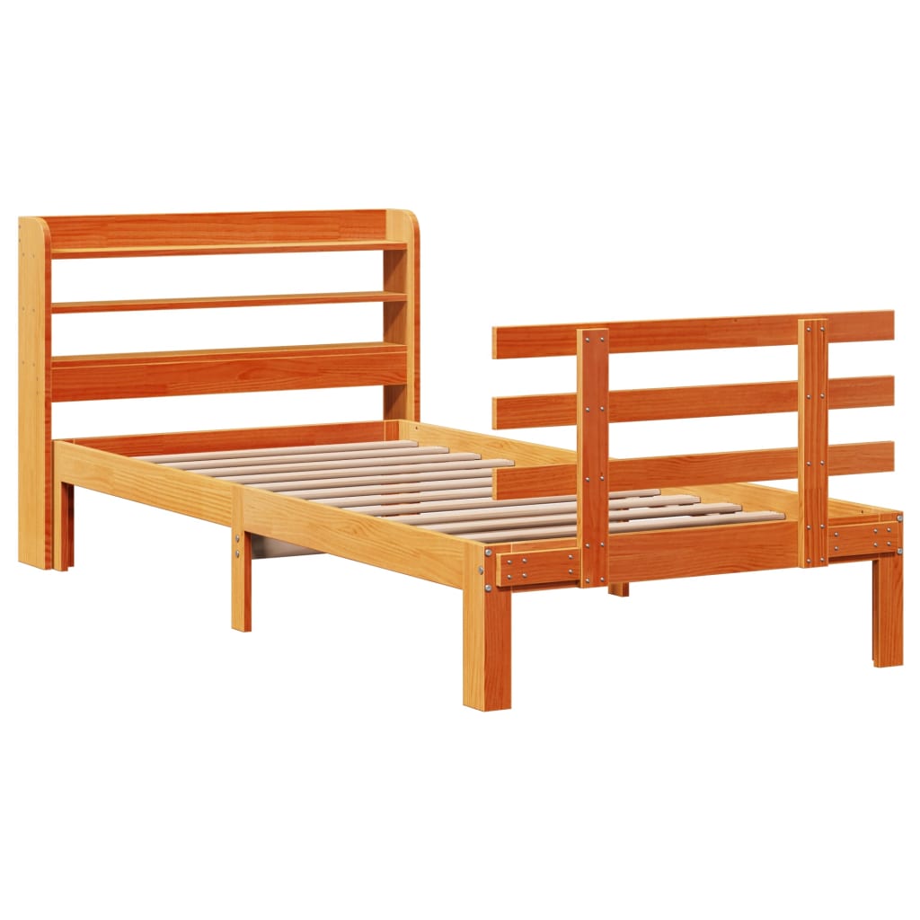 vidaXL Bedframe met hoofdbord massief grenenhout wasbruin 100x200 cm afbeelding