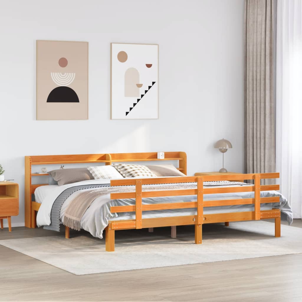 vidaXL Cadru de pat cu tăblie, maro ceruit, 180x200 cm, lemn masiv pin