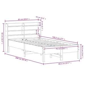 Postel bez matrace voskově hnědá 75 x 190 cm masivní borovice - obrázek 12
