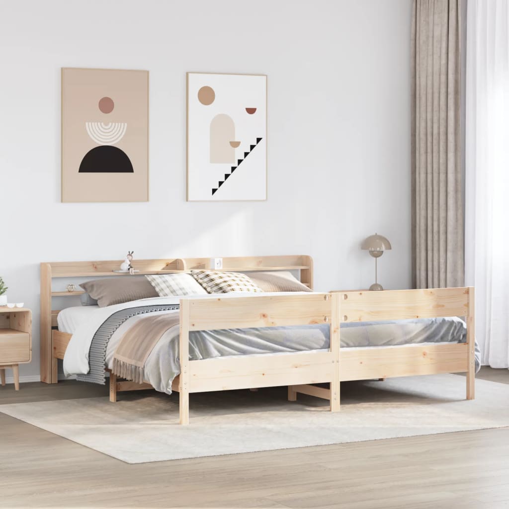 Sengeramme Uden Madras Massivt Fyrretræ - Naturfarvet / 180 x 200 cm
