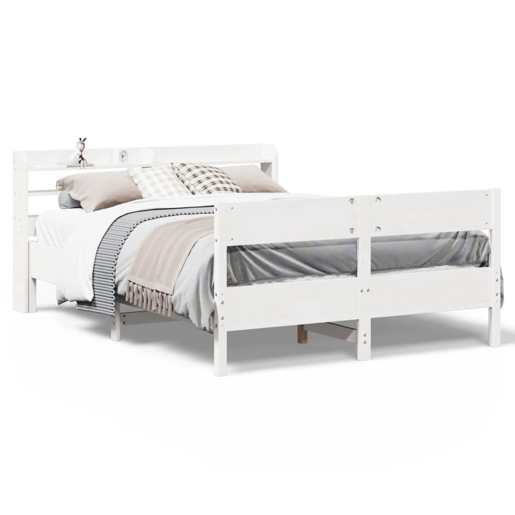 vidaXL Cadru de pat fără saltea, alb, 135x190 cm, lemn masiv de pin