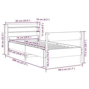 Postel bez matrace 75 x 190 cm masivní borovice - obrázek 12