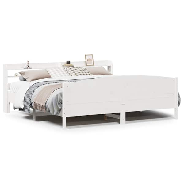 vidaXL voodiraam ilma madratsita, valge, 200 x 200 cm, m&auml;nnipuit
