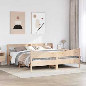 Rám postele s čelem 200 x 200 cm masivní borové dřevo - obrázek 3