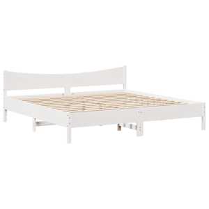 Rám postele s čelem bílý 200 x 200 cm masivní borové dřevo - obrázek 5