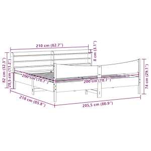 Rám postele s čelem bílý 200 x 200 cm masivní borové dřevo - obrázek 11