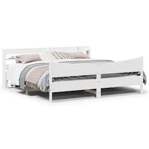 Posteljni okvir z vzglavjem bel 200x200 cm trdna borovina