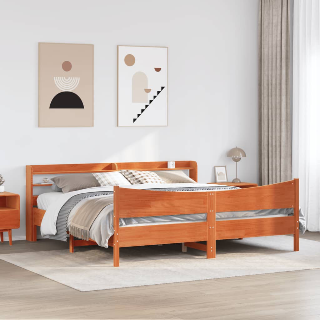 vidaXL Bedframe met hoofdbord massief grenenhout wasbruin 200x200 cm afbeelding