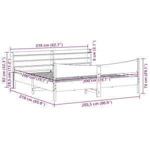 Rám postele s čelem voskově hnědý 200x200 cm masivní borovice - obrázek 11
