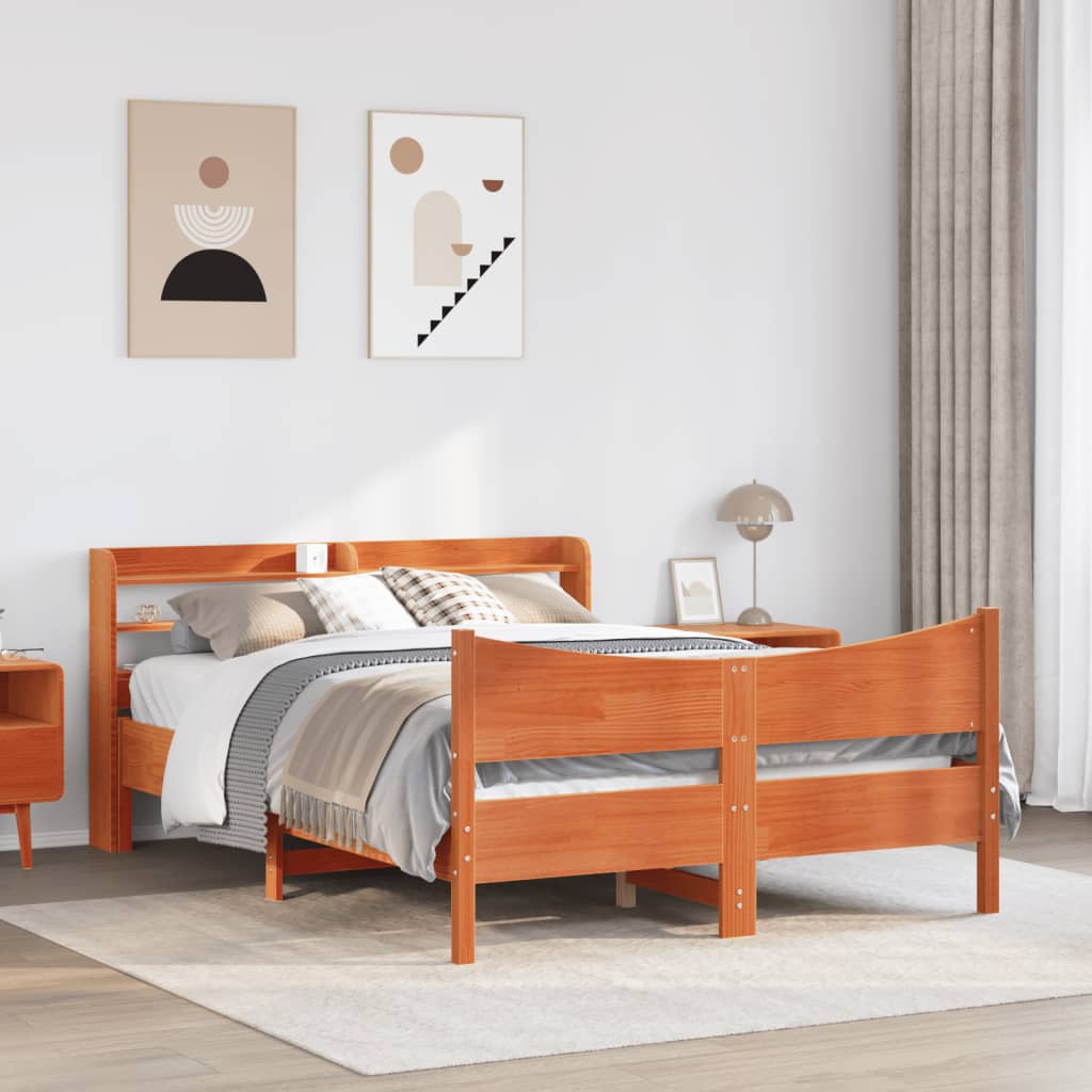 vidaXL Bedframe met hoofdbord massief grenenhout wasbruin 120x200 cm afbeelding