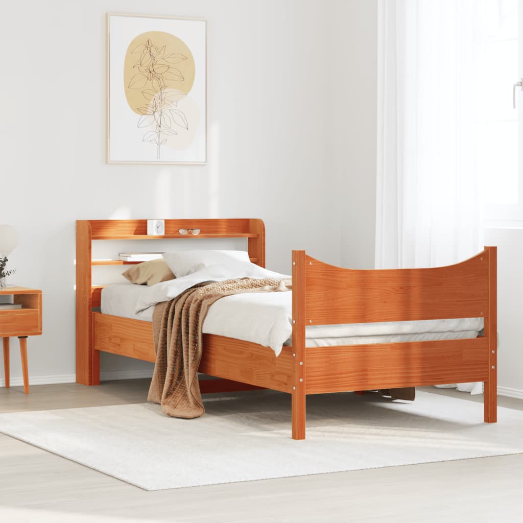 vidaXL Bedframe met hoofdbord massief grenenhout wasbruin 90x200 cm afbeelding