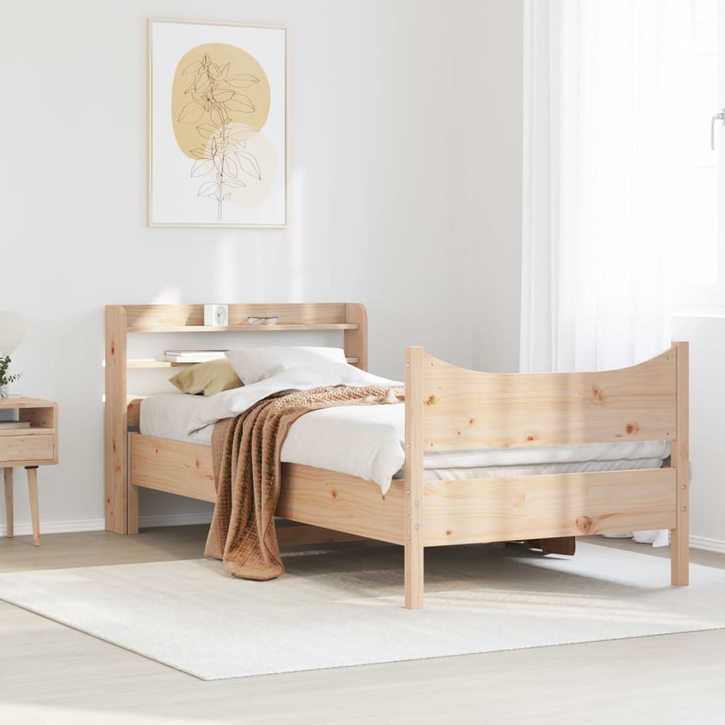vidaXL Bedframe met hoofdbord massief grenenhout 75x190 cm afbeelding