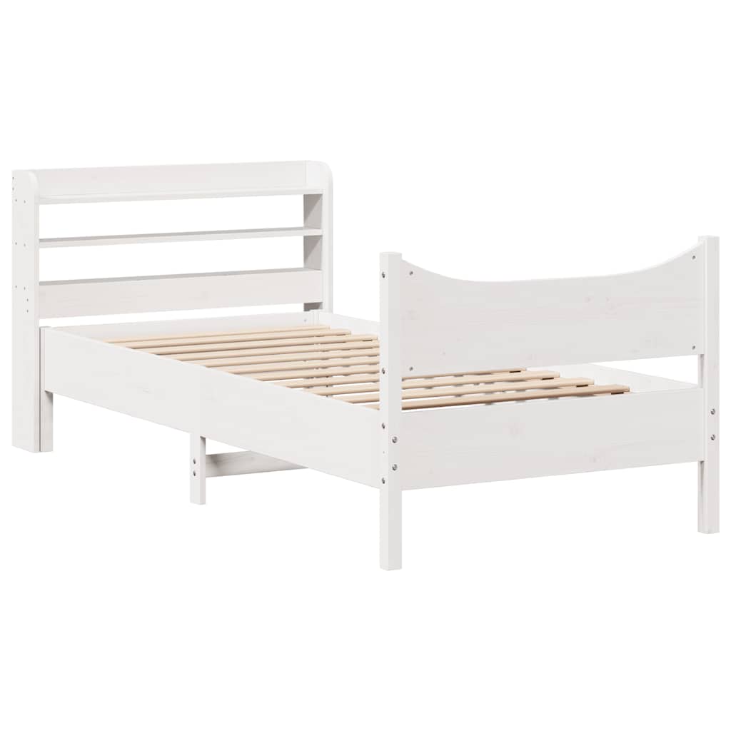 vidaXL Bedframe met hoofdbord massief grenenhout wit 75x190 cm, foto 3