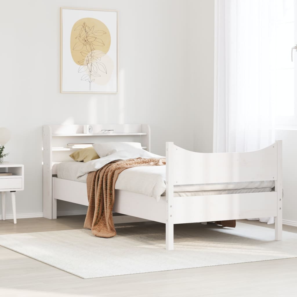 vidaXL Bedframe met hoofdbord massief grenenhout wit 75x190 cm afbeelding