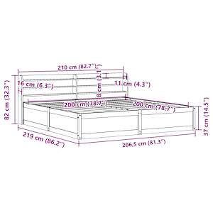 Rám postele s čelem bílý 200 x 200 cm masivní borové dřevo - obrázek 12