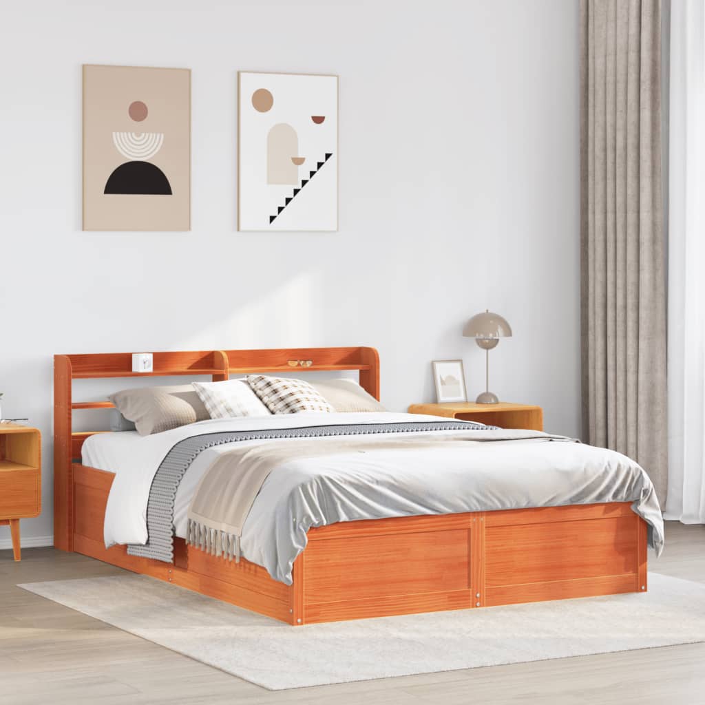 vidaXL Bedframe met hoofdbord massief grenenhout wasbruin 160x200 cm afbeelding