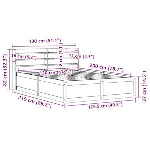 Rám postele s čelem bílý 120 x 200 cm masivní borové dřevo - obrázek 12